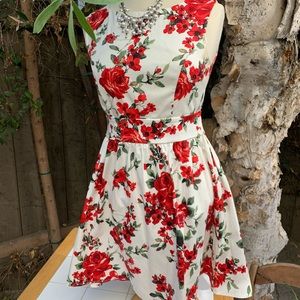 White with red floral vintage dress